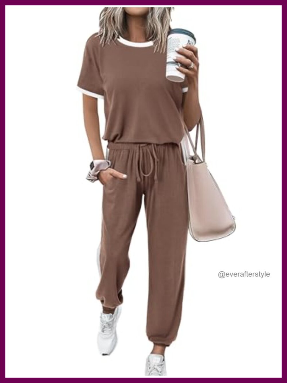 Women's 2 Piece Short Sleeve Jogger Lounge Set Polyester Blend Lightweight
